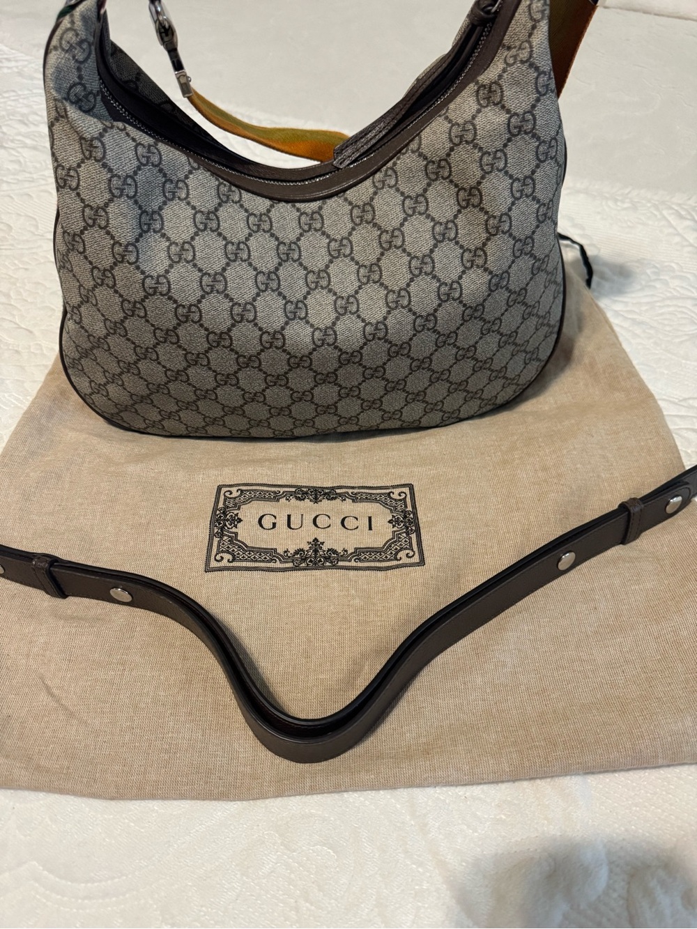 Gucci Brown GG Supreme Canvas Hobo with Dark Brown Leather Trim